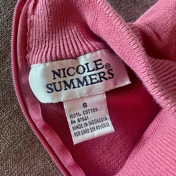 Vintage NICOLE SUMMERS 100% Cotton Pink Back Zip Mock Neck Turtleneck Sweater S - Picture 2 of 10